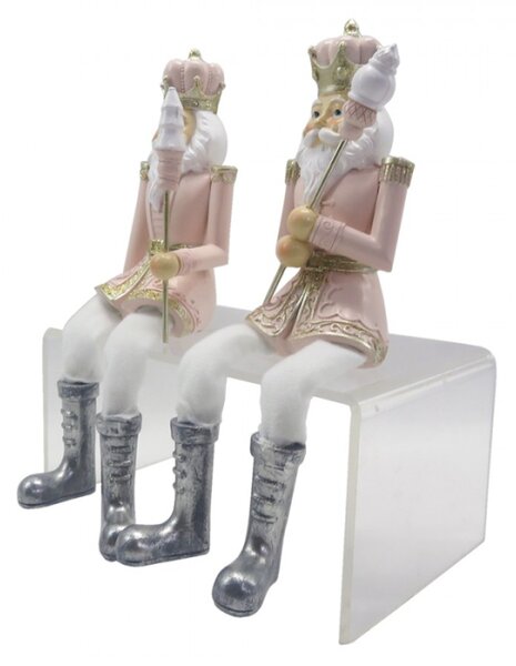 Vánoční dekorace Socha Louskáček Růžová Bílá 6*6*12/21 cm – 6x6x12/21 cm