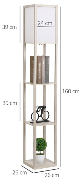 Stojací lampa se 3 policemi, akrylový dub, 26 x 26 x 160 cm 833-623V90AK