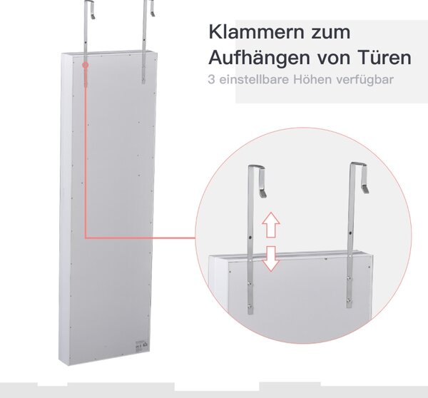 Skříňka na šperky (šperkovnice) se zrcadlem a LED osvětlením, nástěnná / závěsná, bílá, 36,6 x 8 x 120 cm 831-330