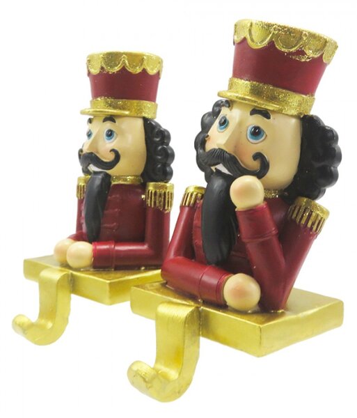 2ks háček na vánoční punčochu Louskáček v červeném – 7x6x12 cm