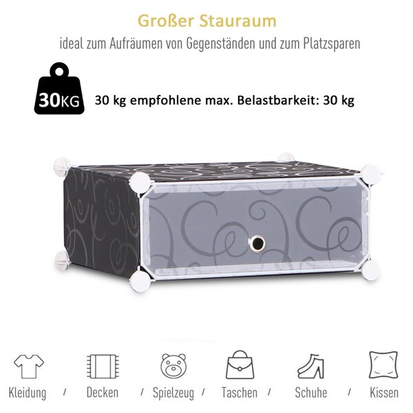 Botník modulární bezšroubový pro 32 párů bot, plast/kov, černo-bílý 95 x 37 x 160 cm 837-017