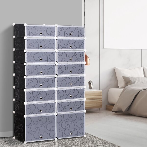 Botník modulární bezšroubový pro 32 párů bot, plast/kov, černo-bílý 95 x 37 x 160 cm 837-017