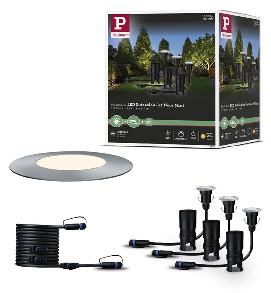 Paulmann 93949 Plug&Shine Mini, rozšiřovací set zápustných svítidel do exteriéru 3x2,5W LED 3000K stmívatelné, stříbrná, IP65