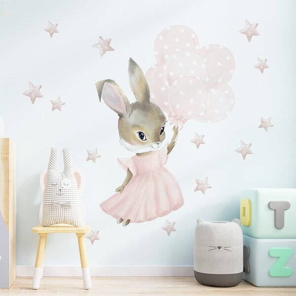 Dětská nálepka na zeď Pastel bunnies - zajíček s balony