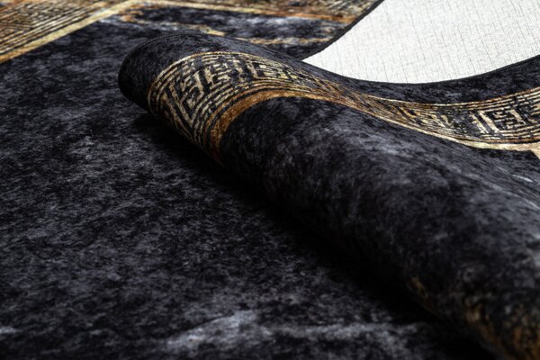 Dywany Łuszczów, Kusový koberec Miro 51278.809 Marble black / gold, 80x150, černá, chodba / předsíň