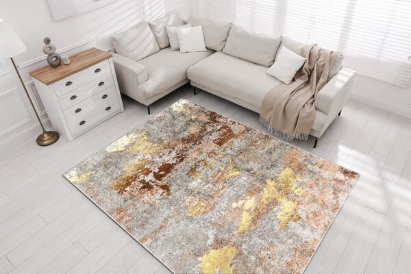 Dywany Łuszczów, Kusový koberec Miro 51463.802 Abstraction grey / gold, 80x150, vícebarevná, koupelna