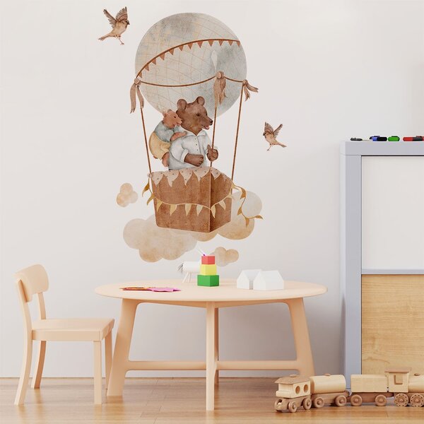 Dětská nálepka na zeď Magical animals - medvídci v balónu a ptáčci