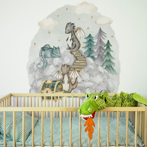 Dětská nálepka na zeď The world of dragons - draci, skály a poklad Rozměry: 50 x 47 cm