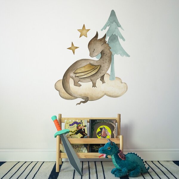 Dětská nálepka na zeď The world of dragons - drak na obláčku a strom Rozměry: 70 x 65 cm