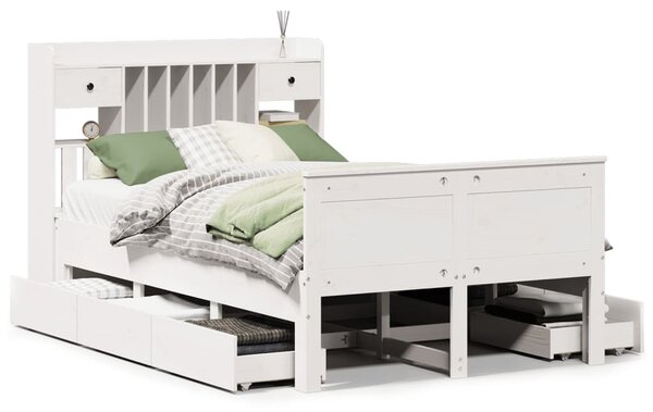 Postel s knihovnou bez matrace bílá 135x190 cm masivní borovice 3308937
