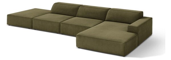 Khaki sametová modulární rohová pohovka (pravý roh/s lenoškou) Jodie – Micadoni