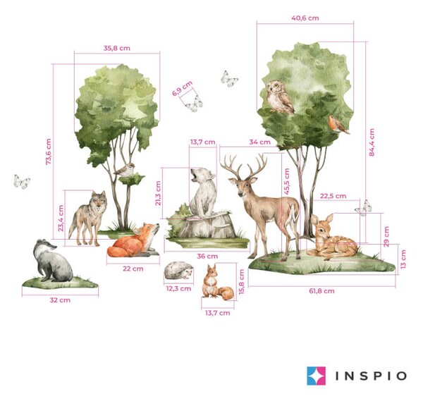 INSPIO-textilní přelepitelná samolepka - Samolepka do dětského pokoje - Forest lesní motiv se srnky, liškou a zvířátky