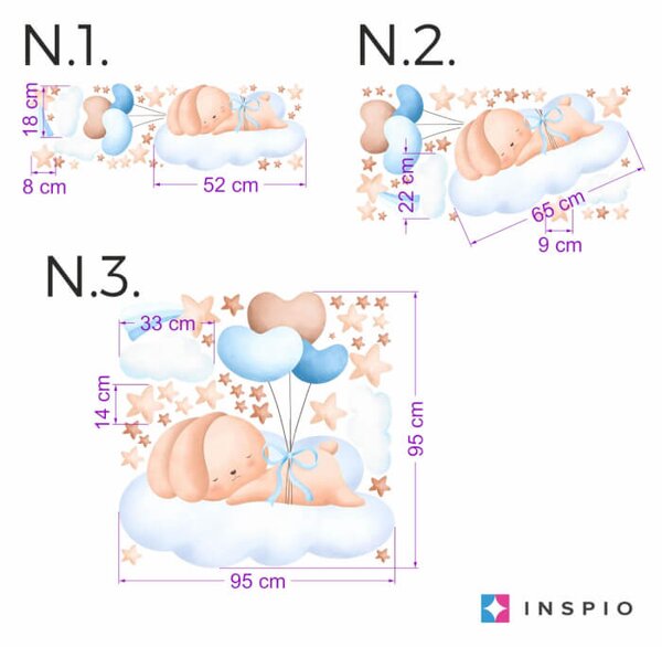 INSPIO-textilní přelepitelná samolepka - Textilní samolepky na zeď - Létající zajíček na obláčku - modrá s balónky