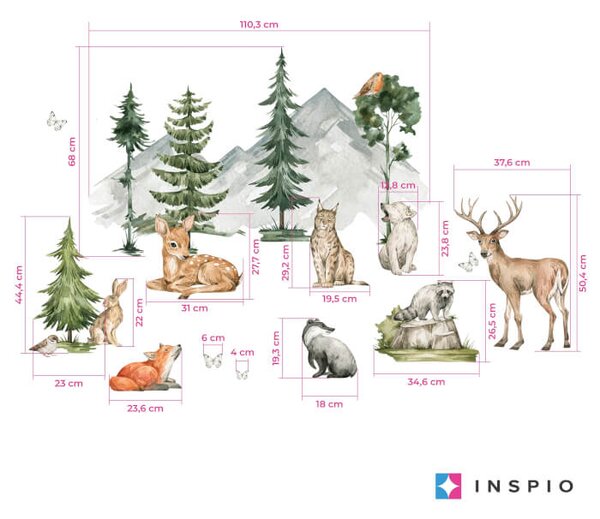 INSPIO-textilní přelepitelná samolepka - Samolepky na zeď pro děti - Forest, lesní zvířátka
