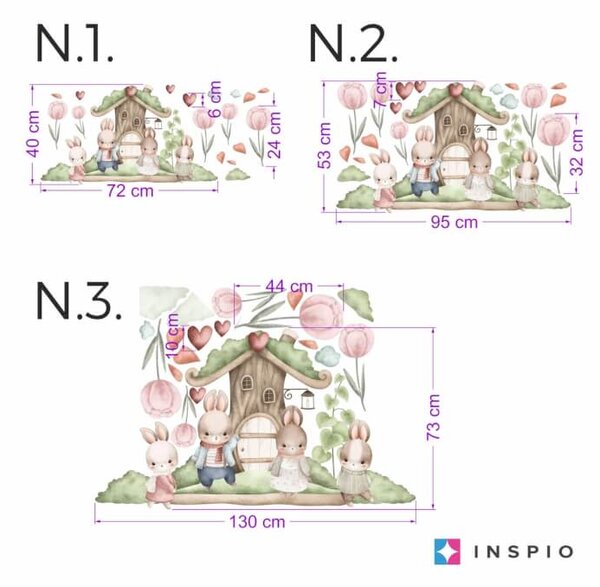 INSPIO-textilní přelepitelná samolepka - Dekorace na zeď - Zajíčci a lesní dům