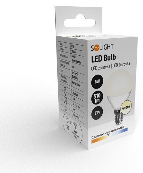 SOLIGHT LED žárovka miniglobe matná G45 6W, E14, 4000K, 510lm