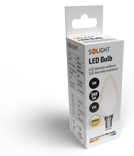 SOLIGHT LED žárovka svíčka matná C37 4W, E14, 3000K, 340lm
