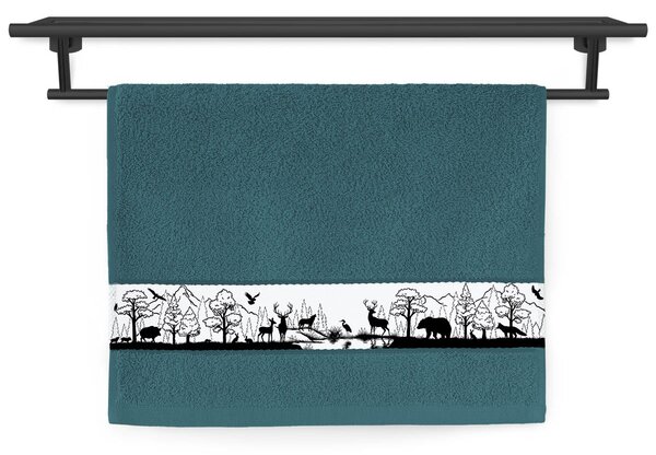Ručník Veba RUJANA tisk Ticho lesa smaragdová Velikost: 30x50 cm