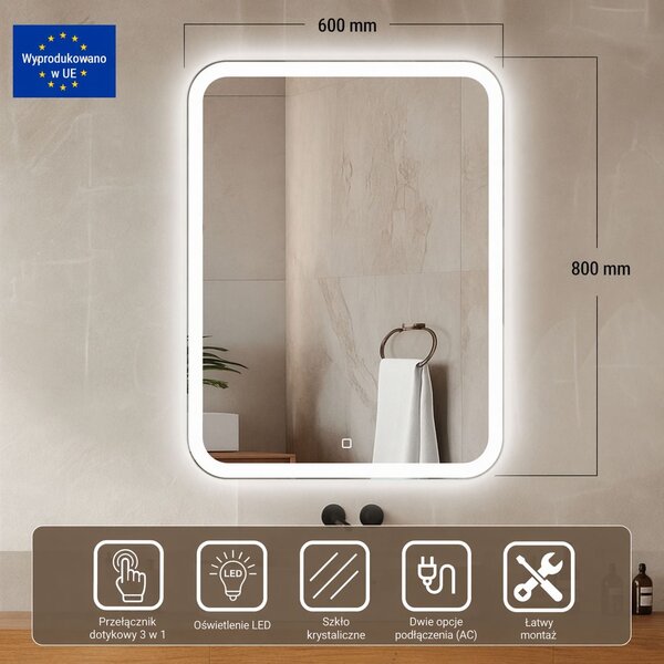 Venti Prima zrcadlo 60x80 cm obdélníkový s osvětlením stříbrná 5907722357915