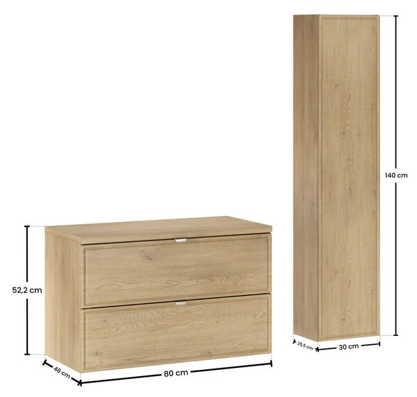 Comad Koupelnová sestava Terra s deskou a skříňkami 80 cm dub cremona