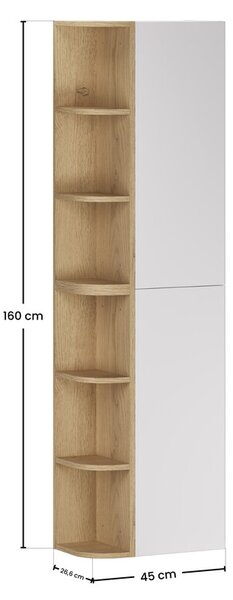 Comad Závěsná vysoká koupelnová skříňka Aster I 160 cm bílá/dub cremona