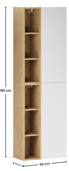 Comad Závěsná vysoká koupelnová skříňka Aster II 160 cm bílá/dub cremona