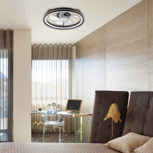 LED Stropní svítidlo s ventilátorem FARGO LED/37W/230V černá + DO