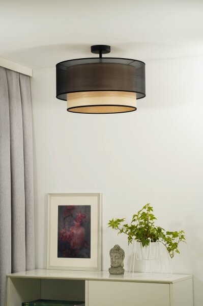 Duolla - Přisazený lustr WOOD BOHO 1xE27/15W/230V pr. 45 cm černá/béžová