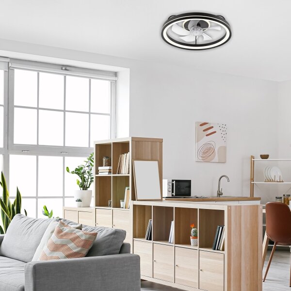 LED Stropní svítidlo s ventilátorem FARGO LED/37W/230V černá + DO