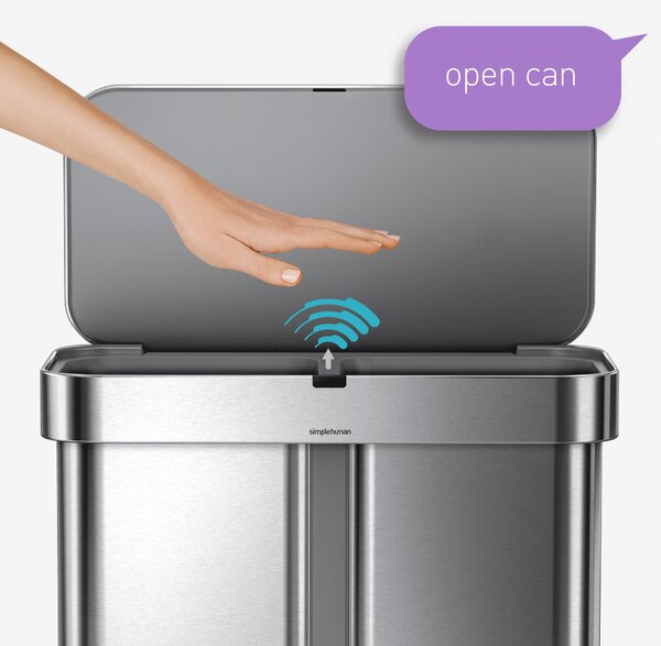 Simplehuman bezdotykový koš s hlasovým ovládáním, tříděný odpad, 58L, nerez ocel, ST2036