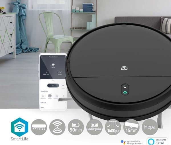 Nedis WIFIVCR001CBK - Chytrý robotický vysavač s mopem Wi-Fi černá + DO