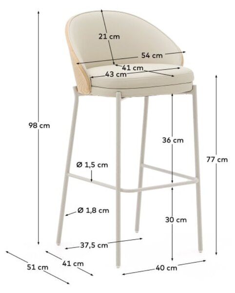 Béžová koženková barová židle Kave Home Eamy 77 cm