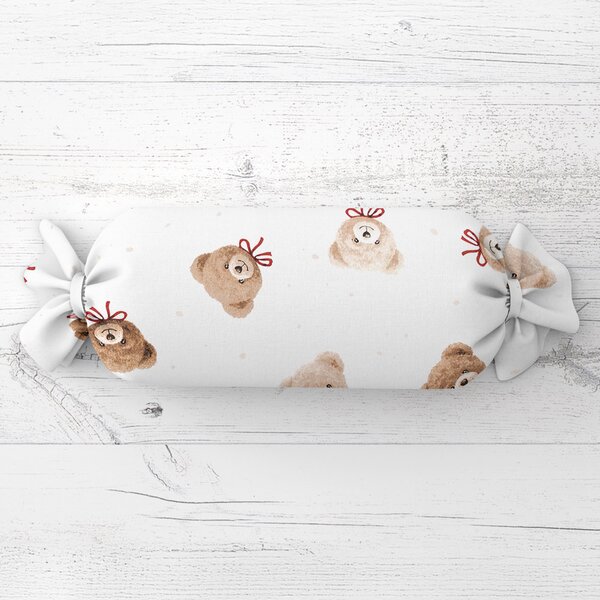 Biante Dětský polštář válec bonbon Sandra SA-761 Plyšoví medvídci s mašličkami na bílém 15x40 cm