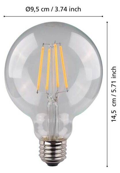 Eglo 110181 BULB G95 - Vypínačem stmívatelná LED žárovka 7,3W, 2700K, crystal retro, 806lm (LED žárovka krokově stmívatelná 100%, 50%, 25%)