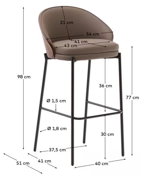Hnědá koženková barová židle Kave Home Eamy 77 cm