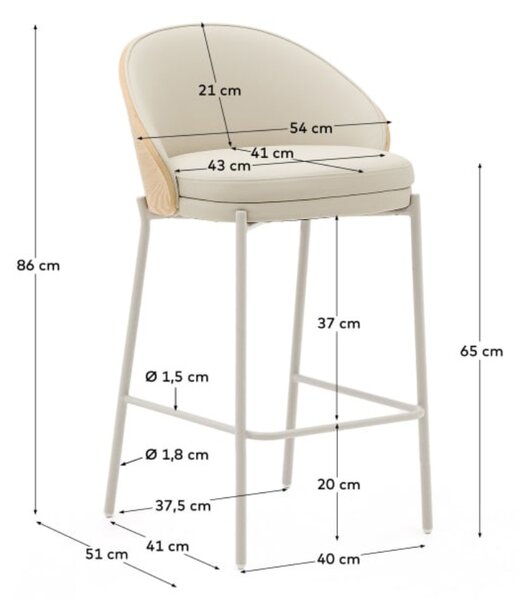 Béžová koženková barová židle Kave Home Eamy 65 cm