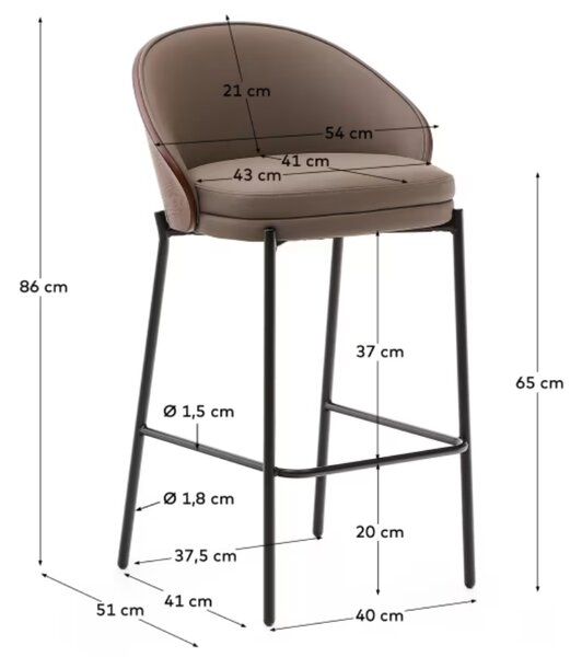 Hnědá koženková barová židle Kave Home Eamy 65 cm