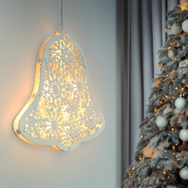 Solight LED dřevěný vánoční zvoneček, 9x LED, bílá, 30cm, časovač, 2x AA 1V296