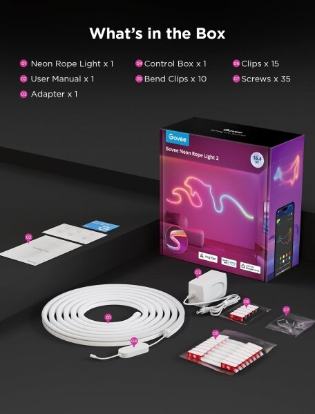 Govee - Neon 2 MATTER ohebný LED pásek 5m RGBIC Wi-Fi IP67