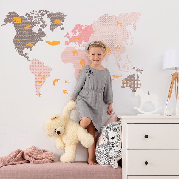 Samolepka World Map Pink