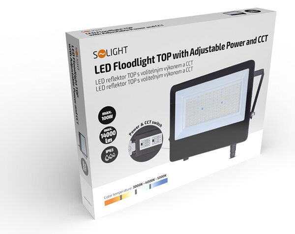 Solight LED reflektor TOP, 100W, max. 14000lm, 3CCT, volitený výkon 100/75/50%, IP65, rychlokonektor WM-100W-T