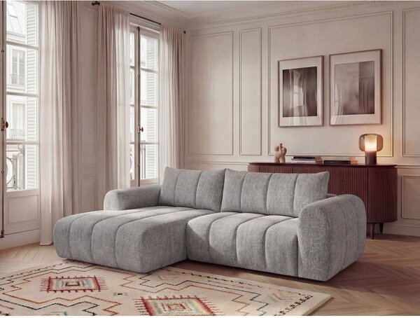 Světle šedá rohová pohovka (levý roh/s lenoškou) Nesty – Bobochic Paris