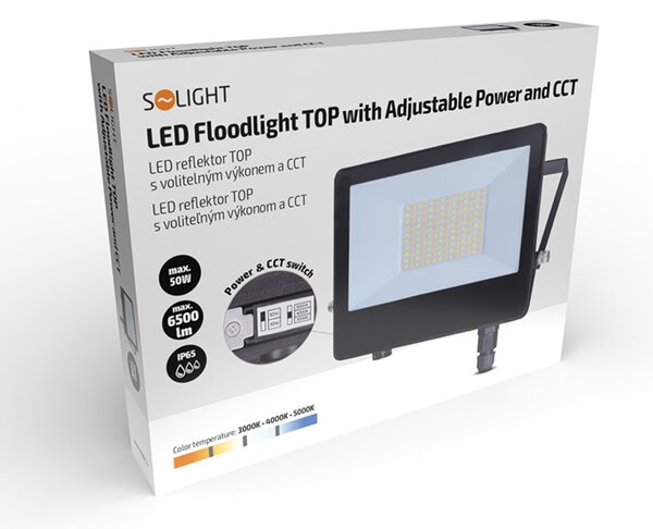 Solight LED reflektor TOP, 50W, max. 6500lm, 3CCT, volitený výkon 100/60%, IP65, rychlokonektor WM-50W-T