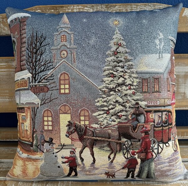 Tegatex Gobelínový povlak na polštář - zasněžený kostel s kočárem 42*42 cm