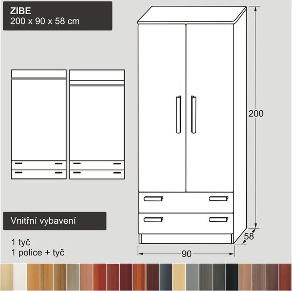 Bílá šatní skříň z masivu ZIBE 200x90x58 (bílá vysoká šatní skříň z masivu ZIBE 200)