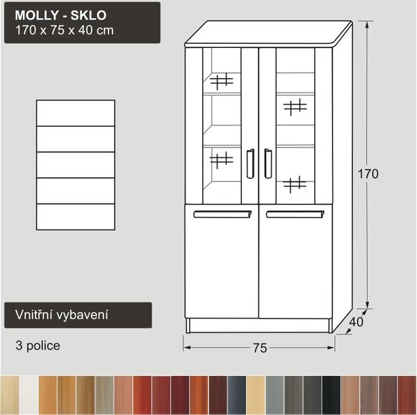 ROALHOLZ Bílá prosklená policová skříň MOLLY - SKLO