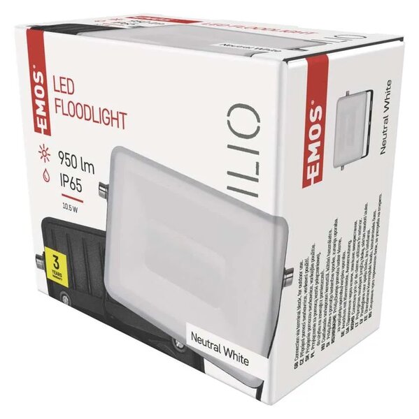 Emos lighting LED reflektor ILIO 10,5W, černý, neutrální bílá, IP65 1531252510