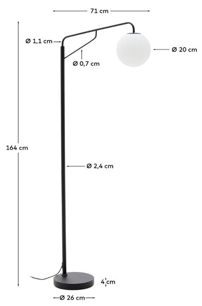 Kave Home Černá kovová stojací lampa Eilo 164 cm