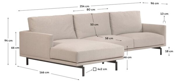Béžová rohová pohovka Kave Home Galene, pravý roh, 254 cm