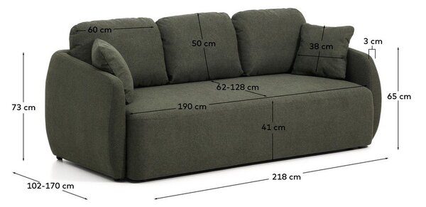 Tmavě zelená žinylková rozkládací pohovka 218 cm Laira – Kave Home